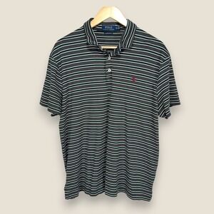 Polo Ralph Lauren Custom Slim Fit Polo‎ Shirt Men XL Gray Green Striped Rugby